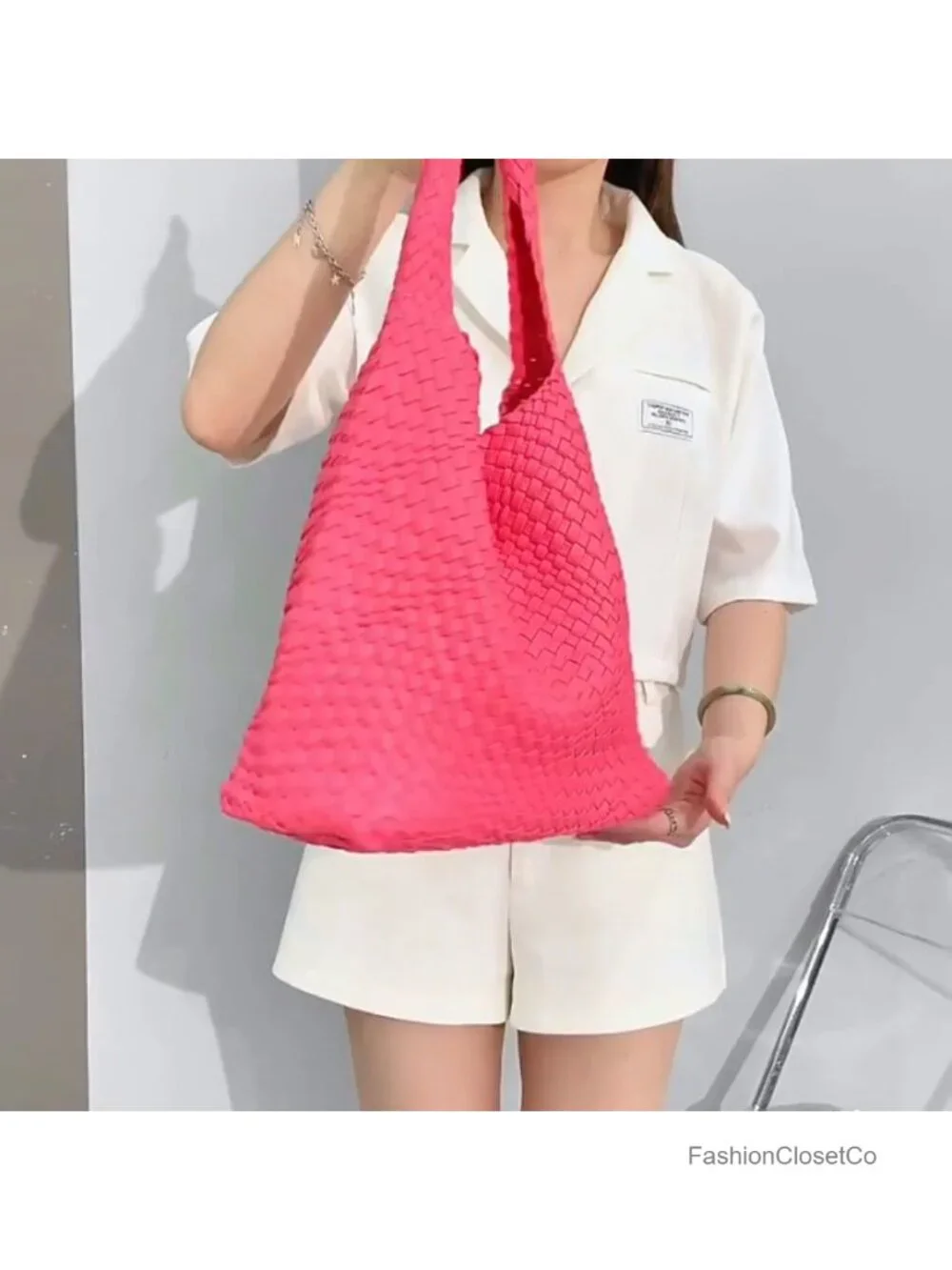 Woven Tote Bag with Faux Leather, Fashion Hobo Handbag, Travel Shoulder Bag,